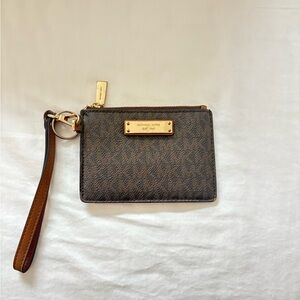 Michael Kors Dark Brown Wristlet with Gold Details